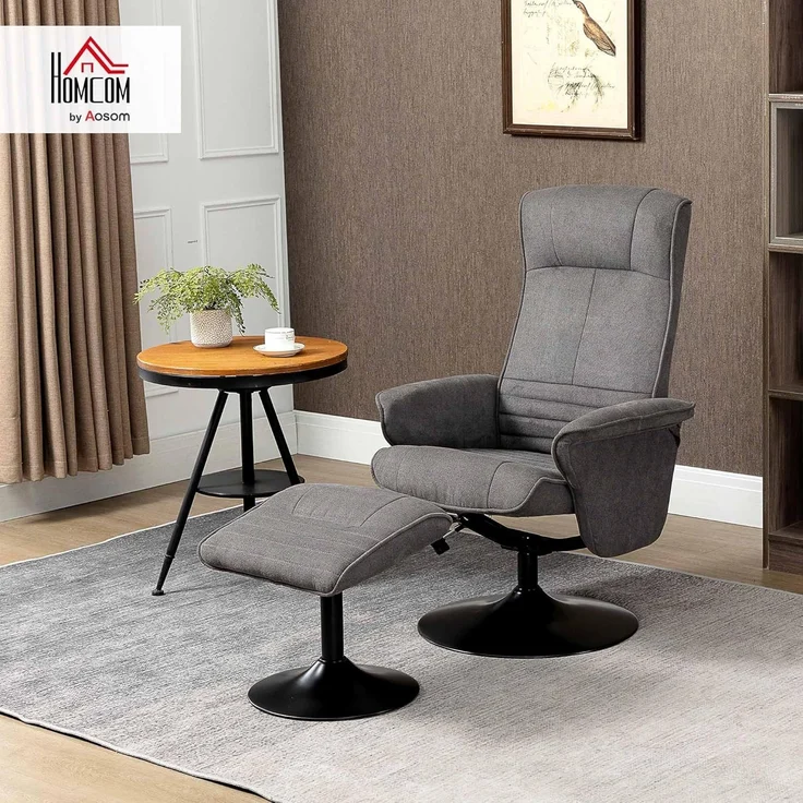 HOMCOM Relaxsessel Relaxstuhl mit Fußhocker, verstellbare Rückenlehne (Liegesessel, 2-St, Fernsehsessel), für Wohnzimmer, Schlafzimmer, Samt, Dunkelgrau – Bild 2
