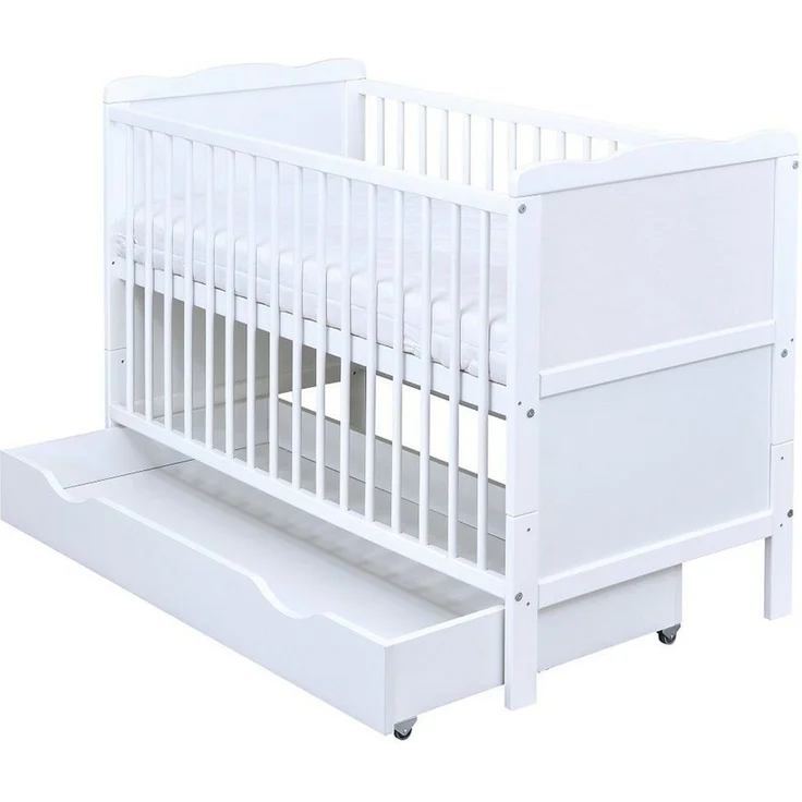Baby-Delux Babybett Jack Bettkasten, Kinderbett Gitterbett 140x70 weiß mit Beißschienen Schublade, Matratze – Bild 2