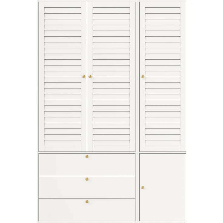 CHICFURN Kleiderschrank 135x200x50 cm mit 3 Lamellentüren und 3 Schubladen – Weiß – Bild 5