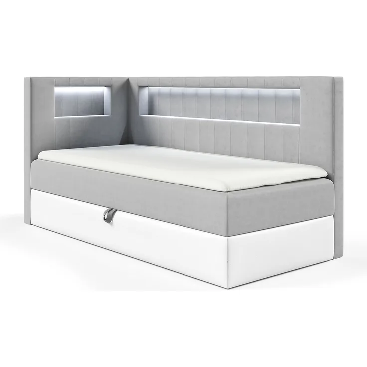 MEBLINI Kinderbett mit Bettkasten GARETH 3 100x200 Links – H3/Grau Samt Gepolstert Einzelbett mit Matratze - Polsterbett mit Stauraum - Bett mit Kopfteil – Stauraumbett