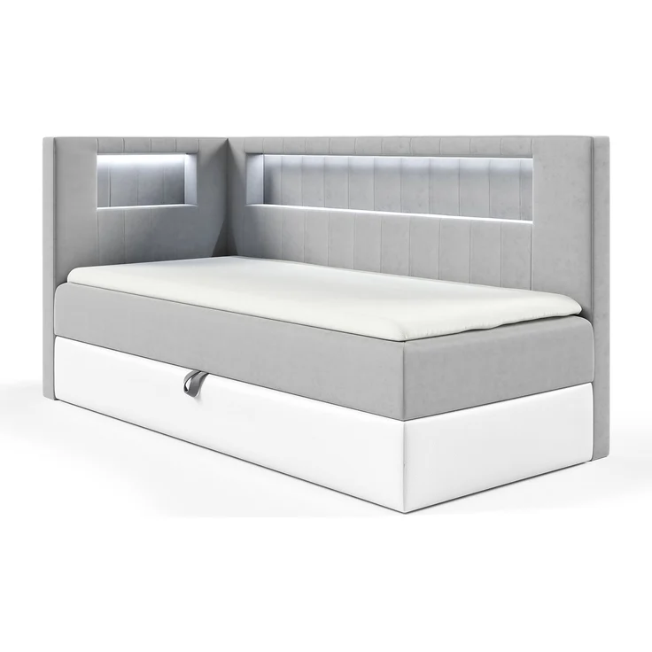 MEBLINI Kinderbett mit Bettkasten GARETH 3 100x200 Links – H3/Grau Samt Gepolstert Einzelbett mit Matratze - Polsterbett mit Stauraum - Bett mit Kopfteil – Stauraumbett – Bild 1