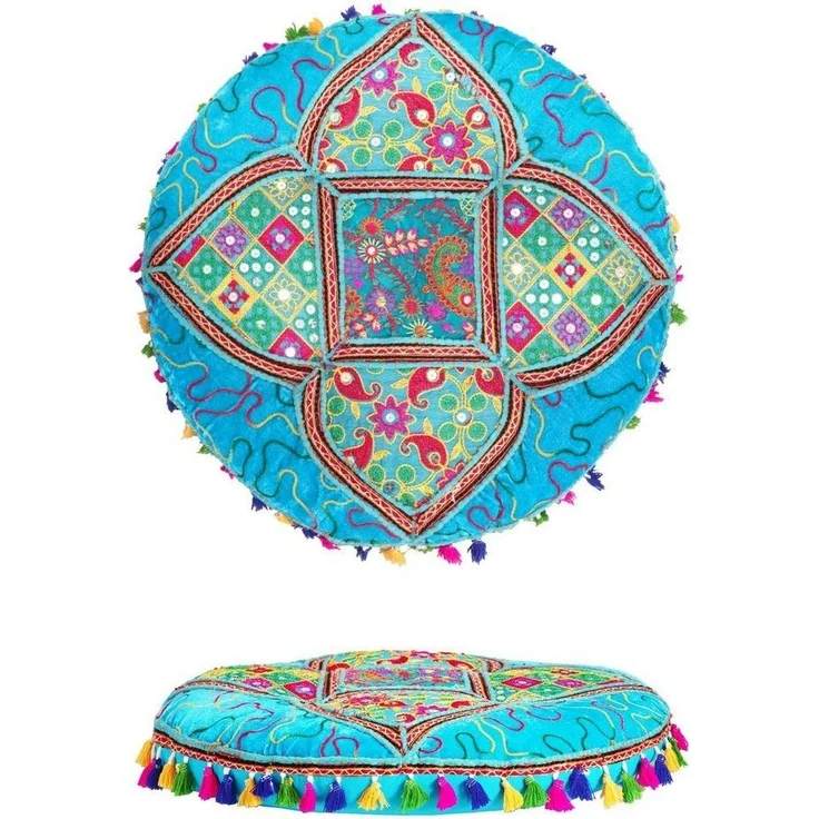 Marrakesch Orient & Mediterran Interior Pouf Orientalische Bodenkissen Sitzkissen Dekoration Bahri Blau, Handarbeit – Bild 5