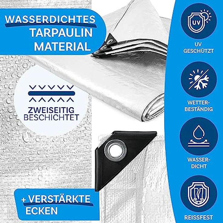 Floordirekt Abdeckplane | Gewebeplane | Schutzplane | Bootsplane | Zeltunterlage für Camping & Outdoor | Garten | wasserdichte Planemit Ösen | Viele Größen & Farben 10x12 m, 120m², 240 g/m², Weiß – Bild 3