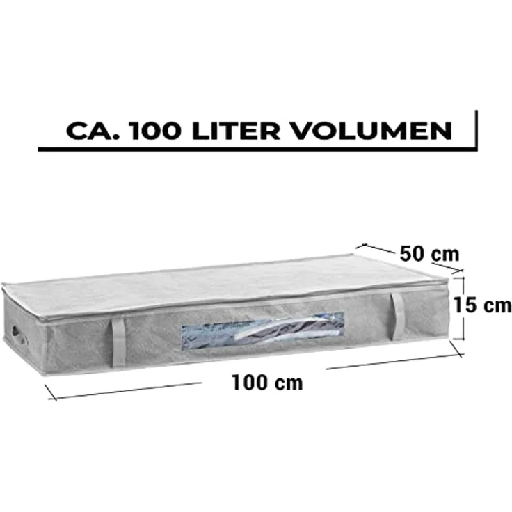 Centi Unterbettkommode Unterbettbox 100l Aufbewahrungstasche für Decken und Kissen (Spar Set, 4 St, 100x45x15 cm), faltbar, mit Sichtfenster – Bild 2