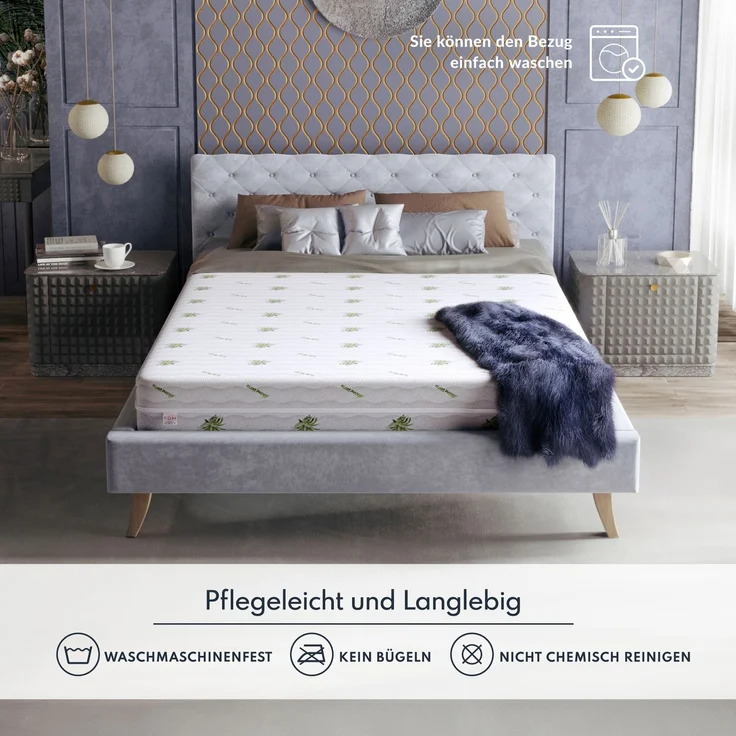 Matratze SAVONA 7 Zonen 90x200 cm H3 H4 22 cm Kokos Latex Visco Aloe Vera Bezug – Bild 10