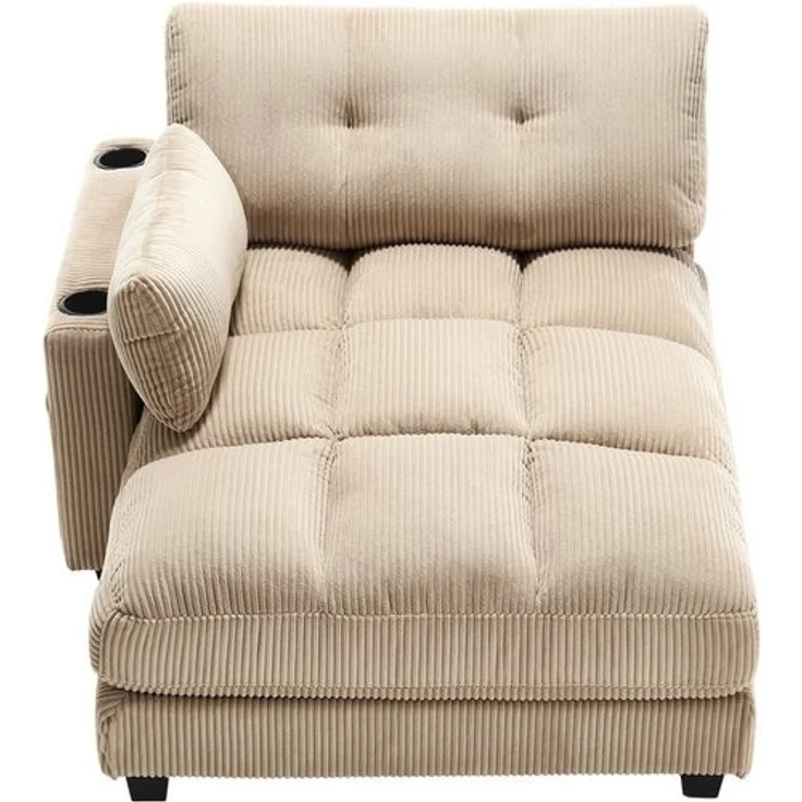 LVHOM Polsterliege Ottomane/Loungesofa/Polsterbett/Daybett/Gästebetten/Schlafsofa (USB/Typ C-Ladeanschlüssen, Seitentaschen, Getränkehalter, modularer Flexibilität Palmen Sessel, links & rechts tauschbare Armlehnen, Schlaffunktion, Platzsparend, 1-St, ... – Bild 4