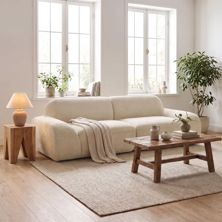 HOMCOM 3-Sitzer-Sofa, Chenille (100 % Polyester), Schaumstoff, Cremeweiß, 244 x 95 x 70 cm – Bild 9