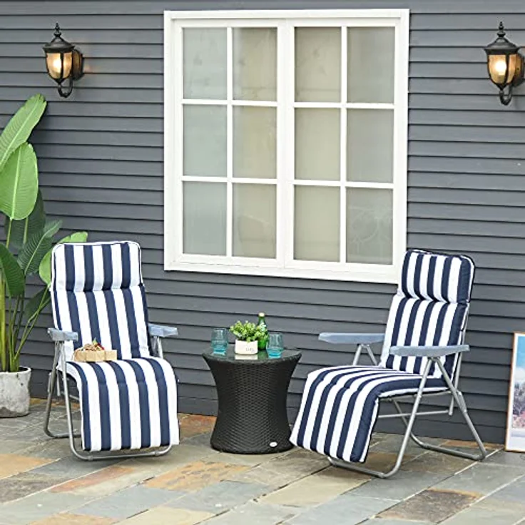 Outsunny 2 x Klappstühle Set, Gartenstuhl Sonnenliege mit 5 Positionen, klappbar, gepolsterte Auflage, blau, 60 x 75 x 102 cm – Bild 2