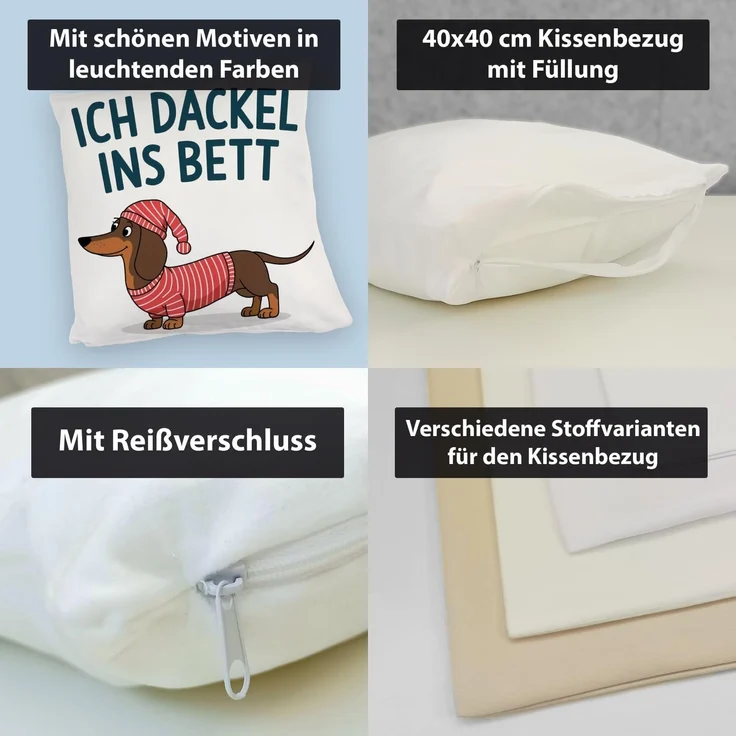 speecheese Dekokissen Dackel im Hemd - Ich dackel ins Bett Kissen – Bild 4