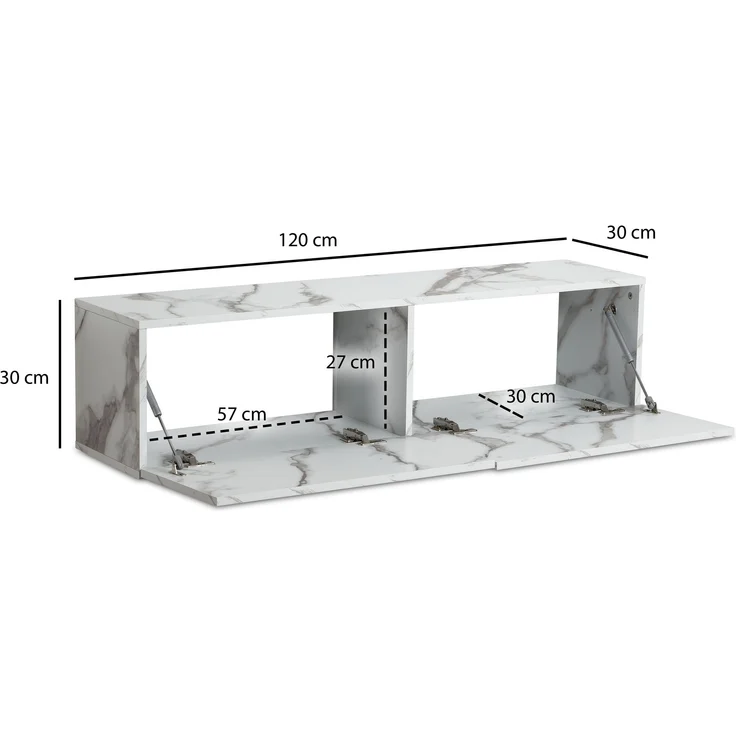 FINEBUY Lowboard FB58622 (Marmor-Optik Weiß 120x30x30 cm mit zwei Türen), TV-Kommode Hoch, TV-Schrank Modern, Fernsehtisch – Bild 3