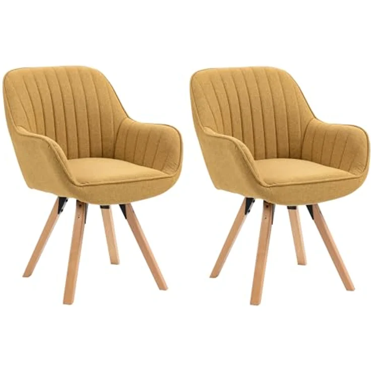 MEUBLE COSY Esszimmerstühle Drehbar 2er Set Küchenstuhl Polsterstuhl Drehstuhl mit Armlehne Sessel Schminkstuhl aus Stoff Massivholzbeine für Esszimmer Wohnzimmer Arbeitszimmer, Gelb – Bild 2