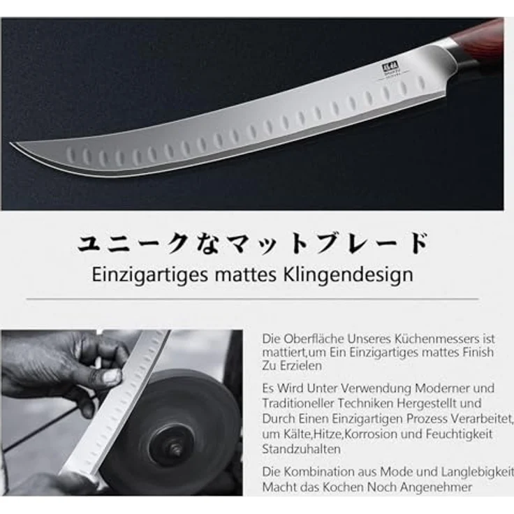 SHAN ZU Fleischmesser 30cm, Japanisches Tranchiermesser für Fleisch & Schinken, Metzgermesser mit 10 CR15Mov hoher Kohlenstoff -Edelstahl -Scharfe und ergonomische Pakkawood -Griff - Okinawa -Serie – Bild 7