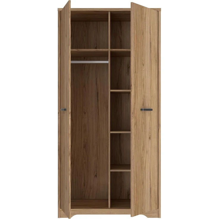 FORTE JOADAKIS Kleiderschrank 95, klassischer Drehtürenschrank mit 2 Türen und Einlegeböden, Holzwerkstoff, Catania Eiche Dekor, 94,5 cm breit, 192,4 cm hoch, 52,7 cm tief – Bild 5