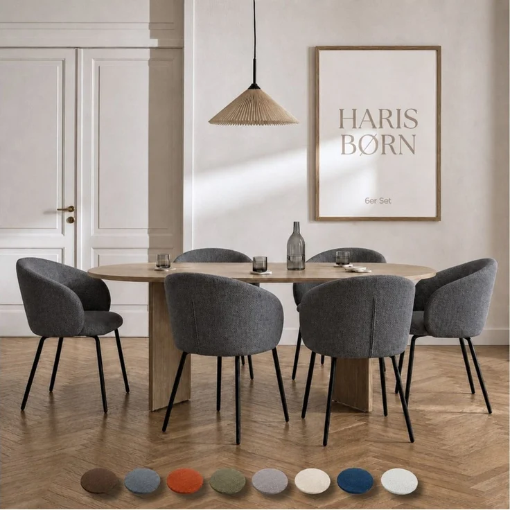Haris Børn Esszimmerstuhl mit Armlehnen - Hochwertige Polsterstühle für Esszimmer (Set, 6 St), Premium Esszimmer Stühle & Wohnzimmer Stühle – Bild 1