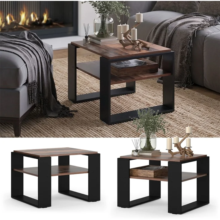 Couchtisch Helm Antikholz 65.6 x 55.8 cm mit Ablage Vicco – Bild 2