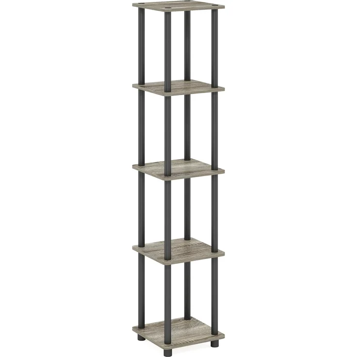 Furinno Turn-N-Tube 5-stufiges Viereckiges Regal, MehrzweckRegal, Bücherregal, Aufbewahrungsregal, mit Runde Rohre, Französische Eiche/Schwarz, 29. 5 (Breite) x 146. 3 (Höhe) x 29. 5 (Tiefe) cm – Bild 5