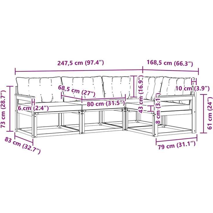 vidaXL Outdoor-Sofagarnitur 4 stk. Weiß und Beige 3388631 – Bild 11