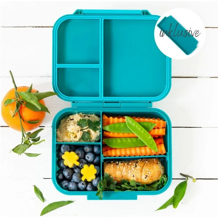 LEKKABOX Lunchbox Mini Kinder Bentobox, 3 Fächer - Brotdose Vesperdose Brotbüchse, Für feuchte Lebensmittel auslaufsicher, inkl. extra Trenner