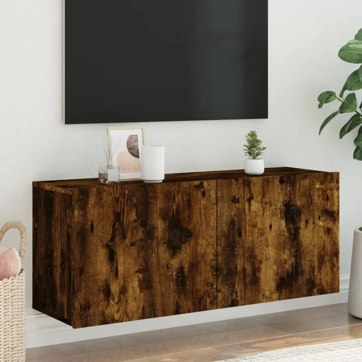 TV-Wandschrank, Fernsehschrank Räuchereiche 100 x 30 x 41 cm