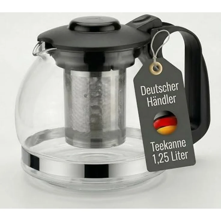 Lantelme Teekanne Glas 1,25 Liter mit Sieb Kanne Deckel Borosilikatglas Glaskanne Tee, (1-St), mit Edelstahl Teesieb, aus Borosilikatglas, mit Griff und Deckel – Bild 1