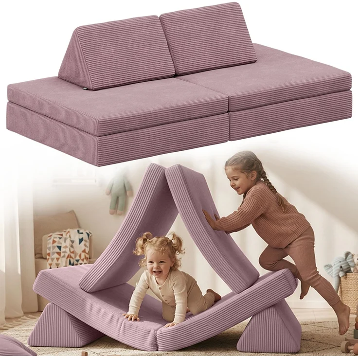 Bellabino 'Nile' Spielsofa, 4-tlg, Cord, pink, faltbare Kindercouch, abnehmbarer & waschbarer Bezug, Kindersofa aus Schaumstoff – Bild 1