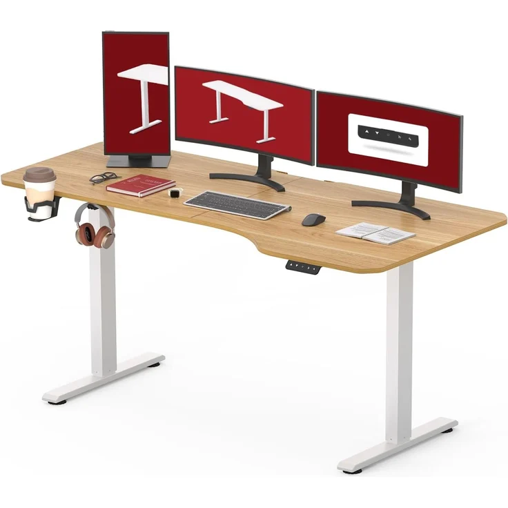 SANODESK Höhenverstellbarer Schreibtisch 160x75 cm Schreibtisch Höhenverstellbar Elektrisch Ergonomischer Steh-Sitz Tisch Computertisch für Heimbüro Homeoffice(ahorn) – Bild 1