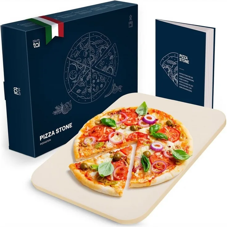 Blumtal Pizzastein für Backofen 38x30 cm aus Cordierit-Stein bis 900 C° eckig für Grill