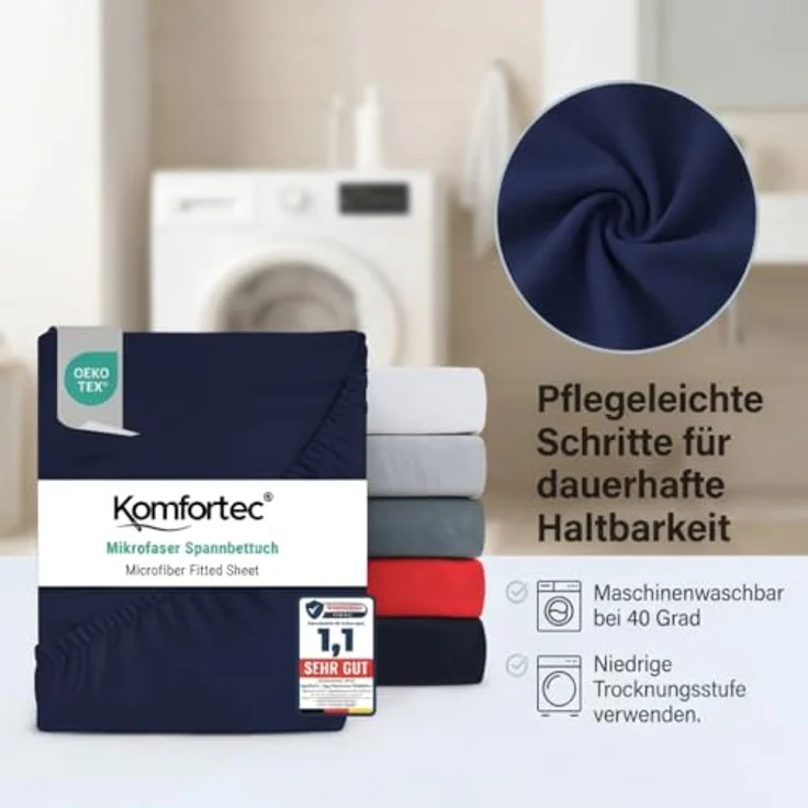 Komfortec Mikrofaser Spannbettlaken 200x200 cm – Weiches Spannbetttuch mit Rundumgummi – Fitted Sheet für Matratzen bis 30 cm – Blau – Oeko-Tex – Pflegeleicht & Hautfreundlich – 90g/m² – Bild 8