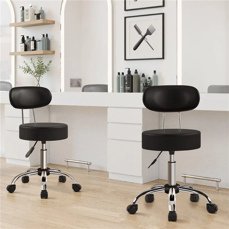 Yaheetech Drehhocker 75,5 cm – 85 cm Höhenverstellbarer Barstuhl, Arbeitshocker mit 360° Drehbarer Sitzfläche & Rückenlehne – Bild 2