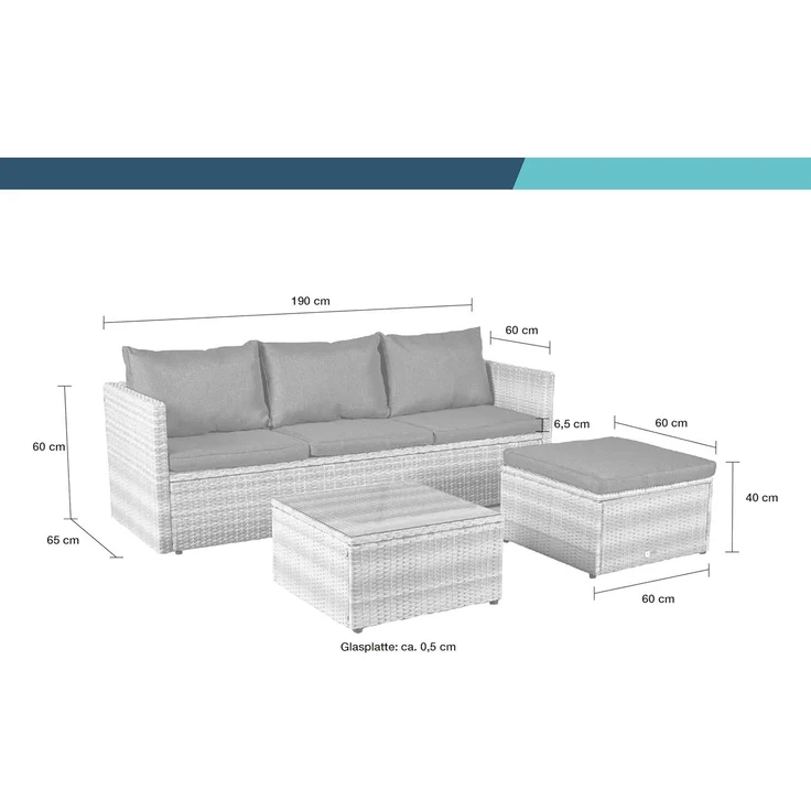 LC Garden Gartenlounge-Set Loungino Balkonmöbel für 3-4 Personen Lounge, (3-tlg) – Bild 4