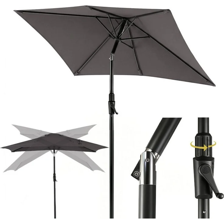 Sekey Sonnenschirm Rechteckig Marktschirm Neigbar mit Kurbel Sonnenschirm Groß, LxB: 210x140 cm, Sonnenschirm 200 x 140 cm, Gartenschirm Outdoor Wetterfest, Knickbar – Bild 1