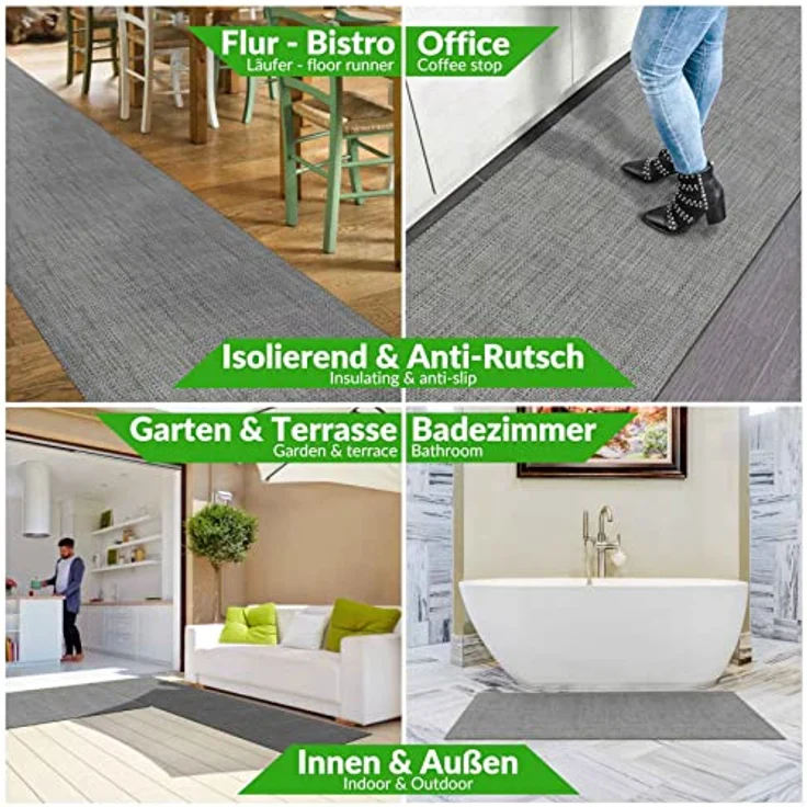 ANRO TATAMI Küchenläufer, Hochwertiger Outdoorläufer in Grau, Eckig, Höhe 3 mm, Rattanoptik, Fußbodenheizungs- und Trittschalldämmung geeignet – Bild 3