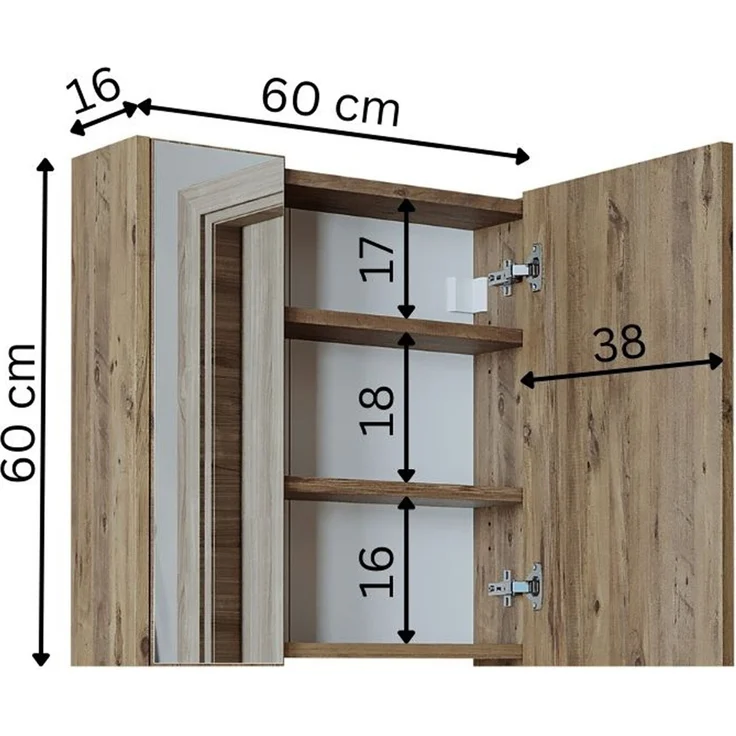 Roomart ATRIA-65 Badmöbel - nur Spiegelschrank - H 55 x B 17 x T 60 cm • Anthrazit-Eiche – Bild 5