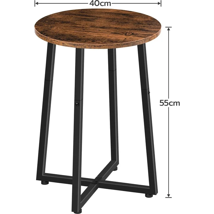 HOOBRO Beistelltisch Rund, Couchtisch mit Stabilem X-Förmigem Metallrahmen, 40 cm Nachttisch Kleiner Tisch für Wohnzimmer, Schlafzimmer, Vintagebraun und Schwarz EBF95BZ01 – Bild 3