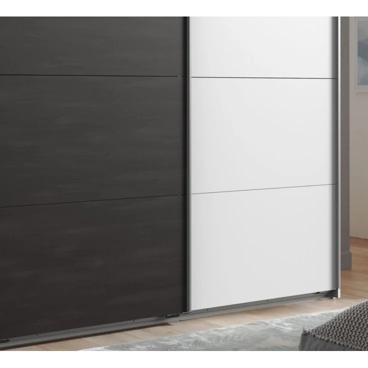 Schwebetürenschrank Kleiderschrank 270 cm 3-türig mit Zubehör in Weiß mit Grau – Bild 4