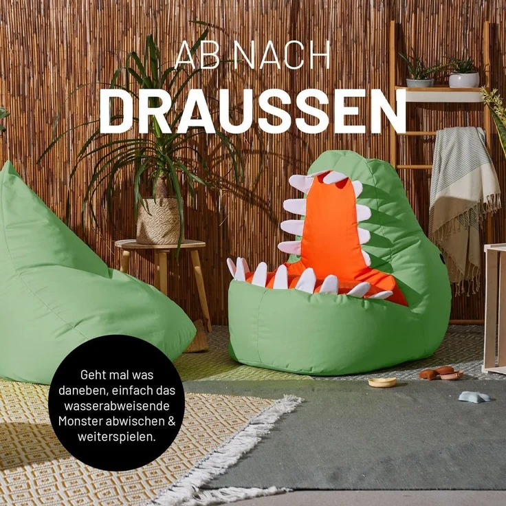 LUMALAND 'Animal Line Dino' Kindersitzsack, indoor & outdoor, Polyester grün, 270 l – Bild 3