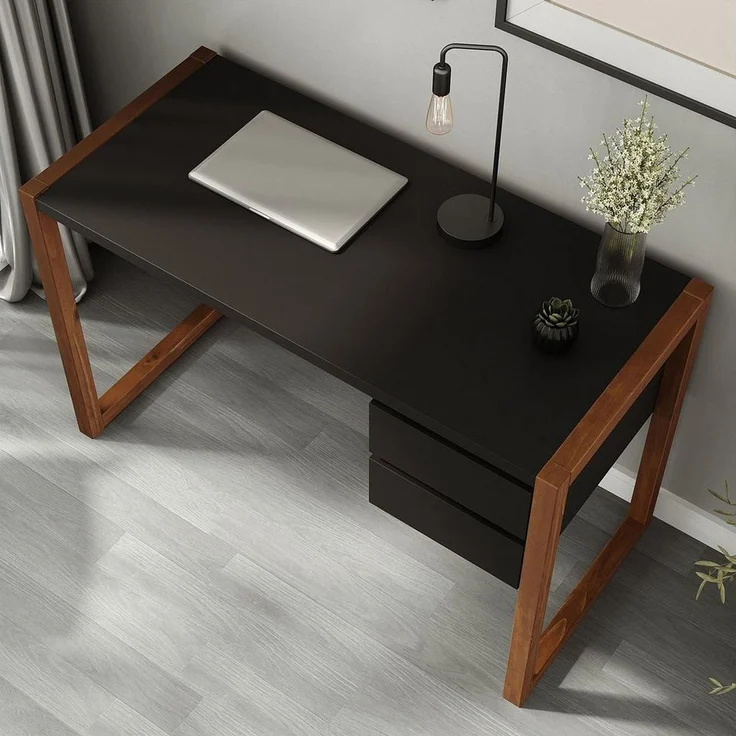 IDIMEX Schreibtisch BELINDA, Holztisch mit zwei Schubladen Schwarz/Kastanie – Bild 2