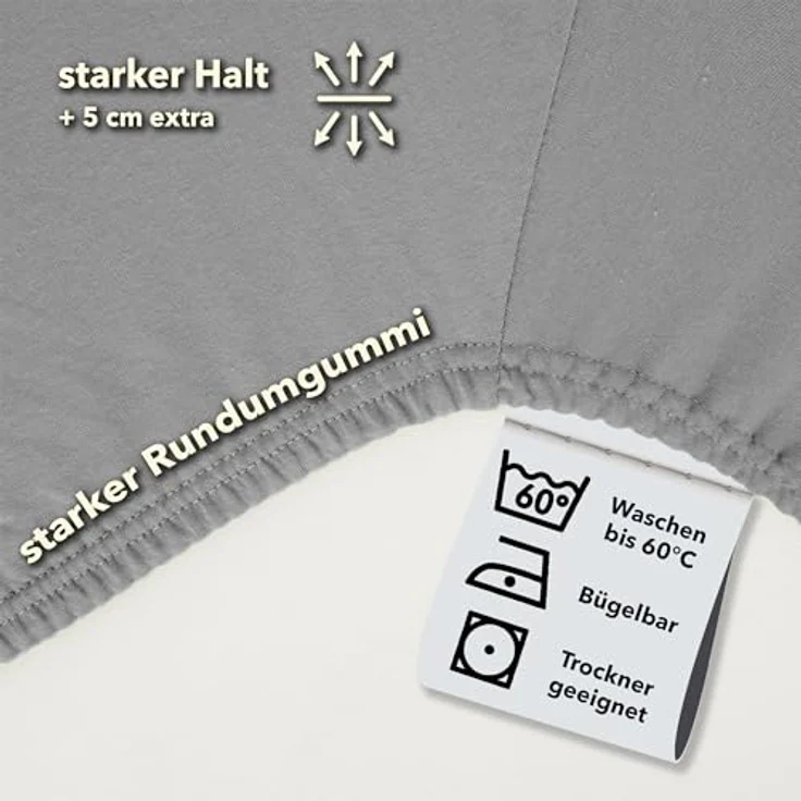 STUDIO Basic Topper Spannbettlaken 180x200 cm, 100% gekämmte Baumwolle, Oeko-TEX 100, Markenqualität, Bettlaken 180x200 Topperbezug Jersey - Silber – Bild 4