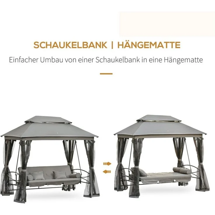 Outsunny Hollywoodschaukel Gartenschaukel Schaukel mit Seitenwänden, 3-Sitzer, Bettfunktion, Schwingliege, 1 tlg, Schaukel, für Garten, Balkon, Dunkelgrau – Bild 3