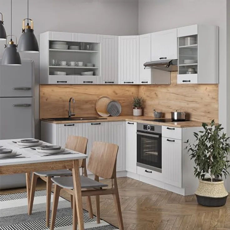 Vicco Fame-Line Eckküche, Creme/Weiß, L-Form, Holzwerkstoff, 190x82x60 cm, ohne Geräte – Bild 5