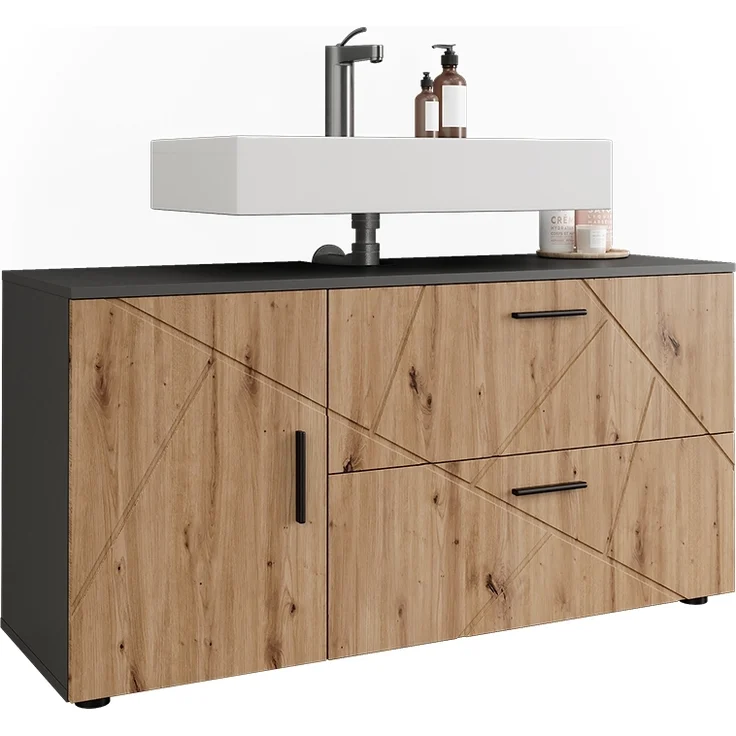 Waschbeckenunterschrank Irma Anthrazit/Artisan 120.1 x 60.6 cm mit 2 Schubladen und 1 Tür Vicco – Bild 6