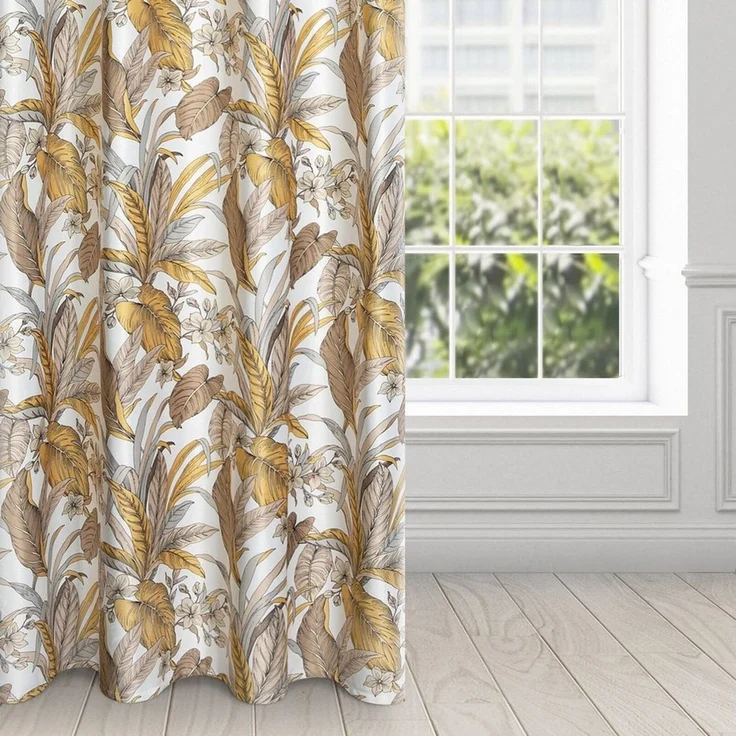 Design91 Vorhang Vorhänge mit Dschungel Muster Palmenblätter Botanische Motive, Blickdicht, Ösenschal, Wohnzimmer – Bild 4