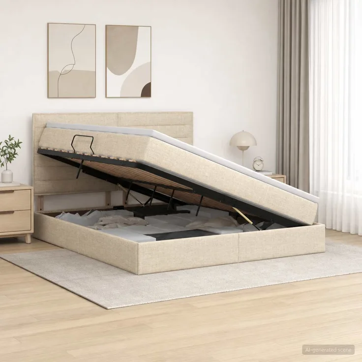 vidaXL Aufbewahrungsbett mit Matratze Creme 140 x 200 cm Stoff 3459448
