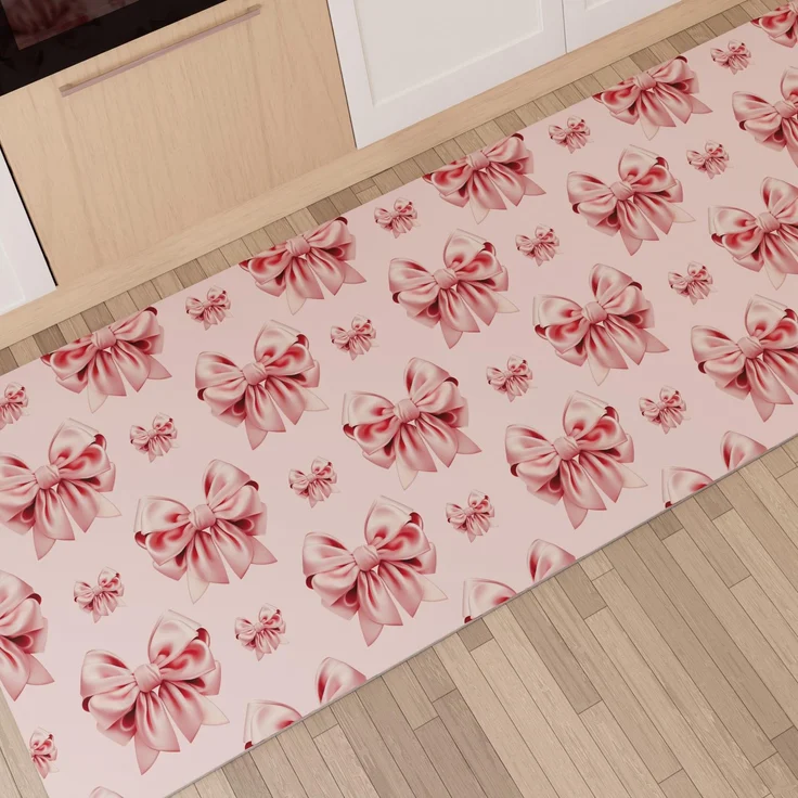 PETTI Artigiani Italiani - Küchenteppich, rutschfest, waschbar, Küchenläufer, Küchenläufer, 52x240 cm, rosa Schleifen-Design, 100% Made in Italy