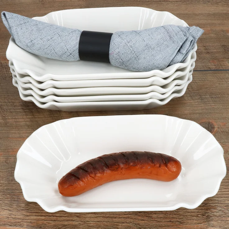 6x Frietjes XL Pommesschale oval weiß Currywurst-Schale Servier-Teller Porzellan – Bild 3
