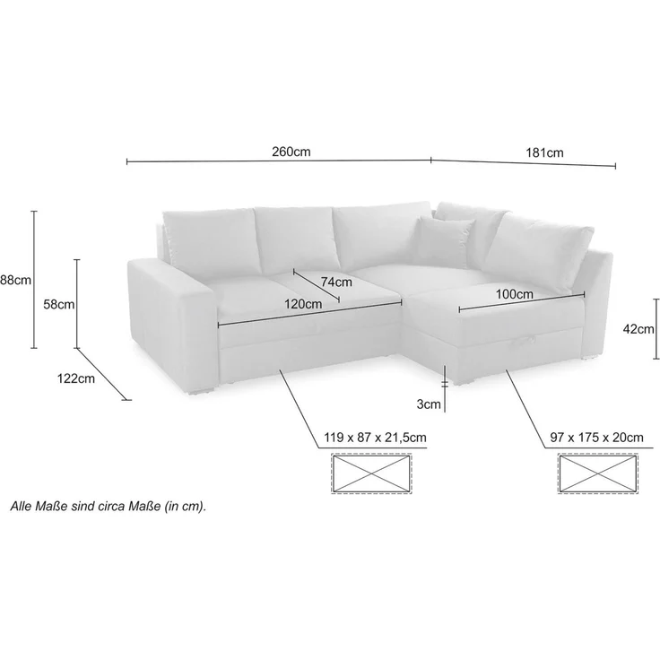 Ecksofa-Dauerschläfer Federkern Topper Bettkasten Schlafcouch Cord Braun Taupe – Bild 8