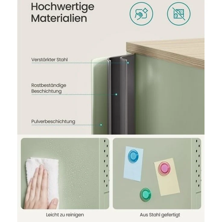 SONGMICS 'LSCDE102C01' Metallschrank mit Doppeltür, verstellbarer Einlegeboden, Stahl / Holzspanplatte lorbeergrün, 40 x 80 x 76 cm – Bild 4