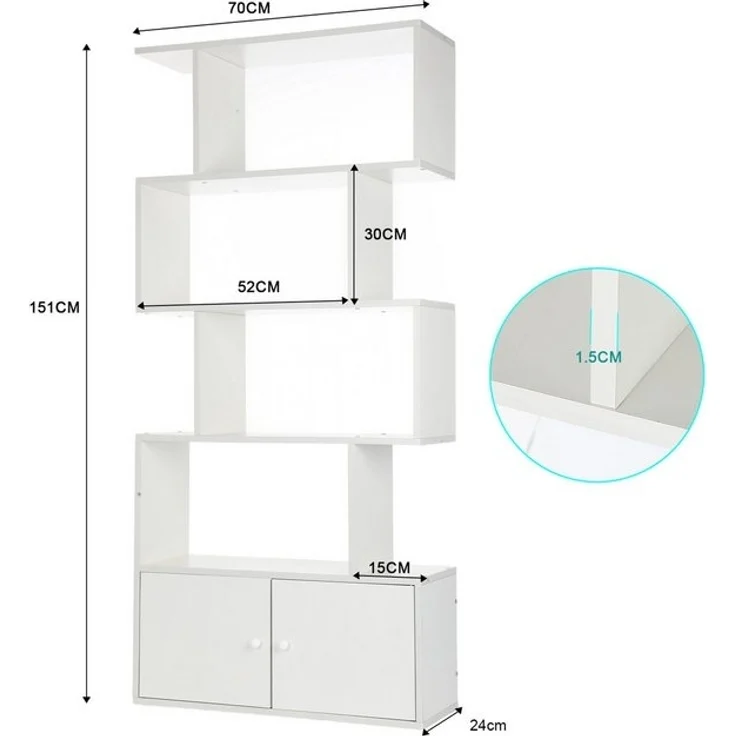oyajia Bücherregal Bücherregal 151cm für Wohnzimmer Home Office,4-Stöckiges & Doppeltüren, Standregal, Büroregal, 4 Fächer, Holzwerkstoff, 70x24x151cm (BxTxH) – Bild 4