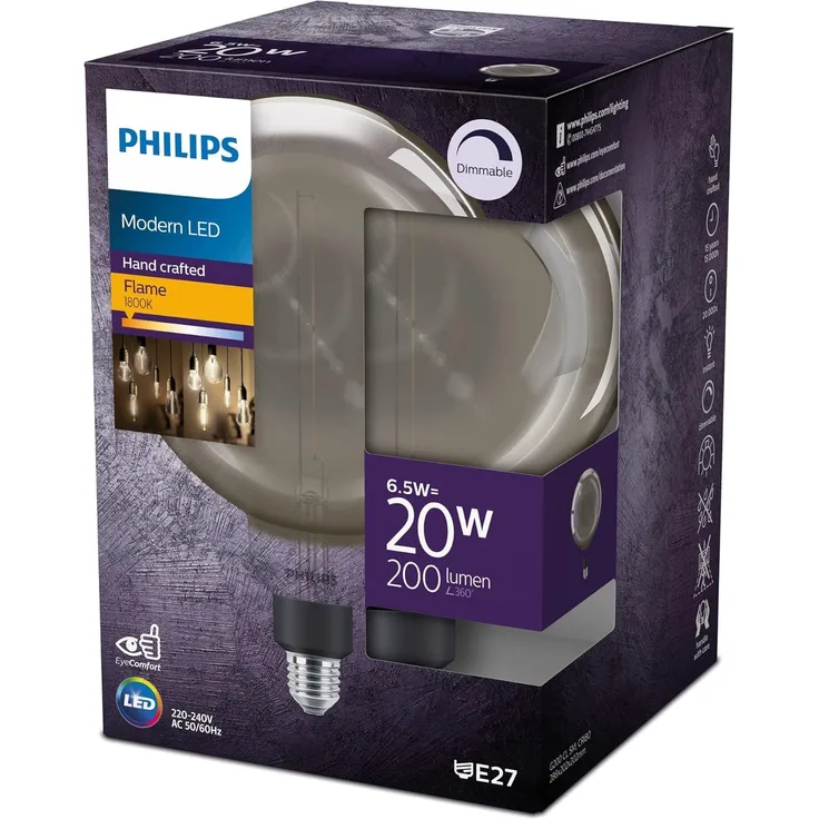 Philips LED-Lampe Giant Ø200 mm 6,5W/818 (20W) Smoky Dimmable E27