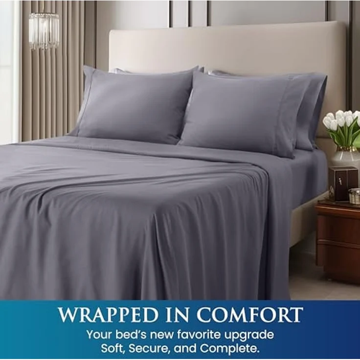 Utopia Bedding Bettwäscheset, gebürstete Mikrofaser, weiche Bettlaken für Kingsize-Bett, enthält 1 Bettbezug, 1 Spannbetttuch und 2 Kissenbezüge, tiefer Umschlag, Grau – Bild 4